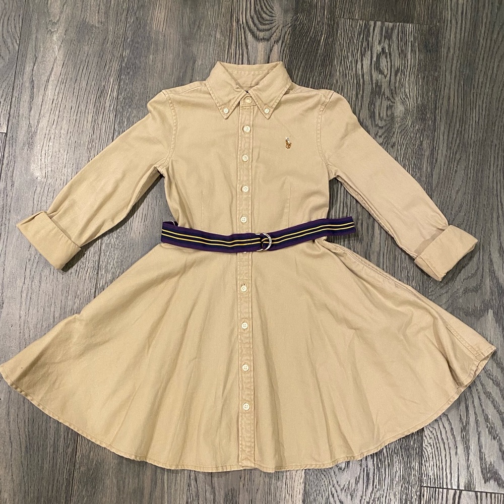 Ralph Lauren Belted Cotton Chino Shirtdress, Size 7